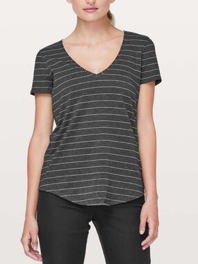 Lululemon Love Tee Short Sleeve Striped V-Neck  Heathered Tee Grey/White (10)